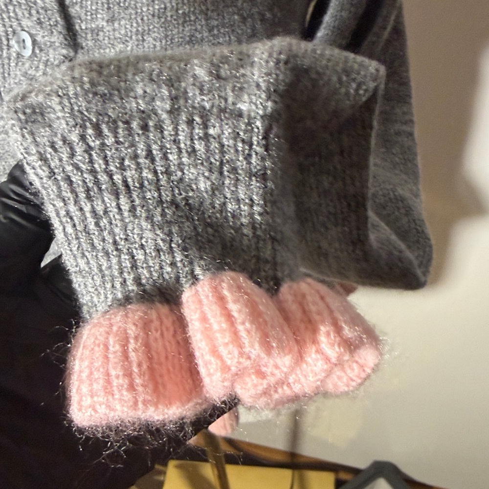 NWOT Anthropologie S Grey and Pink Ruffled Cardigan - Picture 5 of 11
